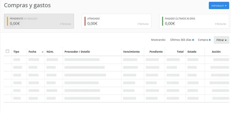Captura de FacturaDirecta: Compras y gastos: controla lo pendiente, lo vencido y lo pagado con tus proveedores.