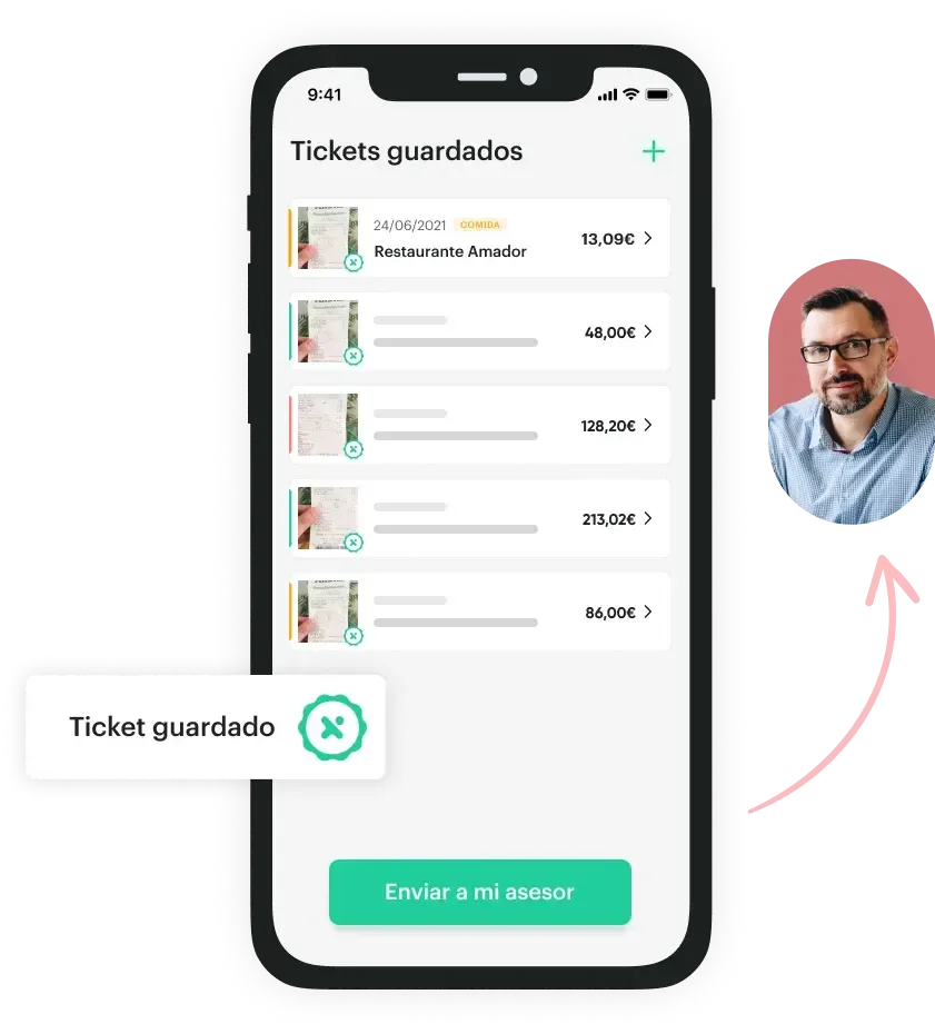 Captura de Anfix: En el móvil: fotografías tus tickets de gasto y los envías a tu asesor al momento.